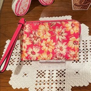 Coach Vibrant Pink and Orange Floral Wristlet